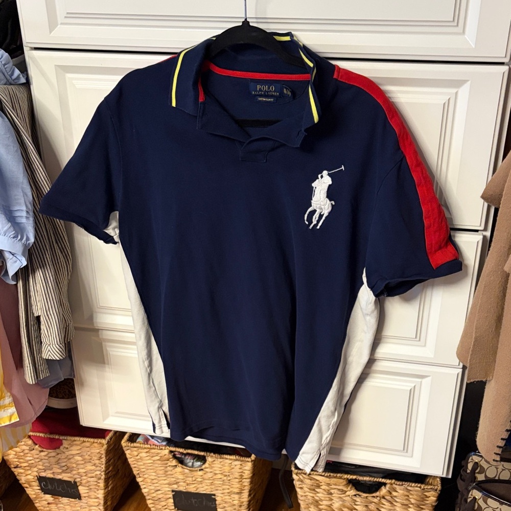 Ralph Lauren Navy Polo with Red and Yellow Details